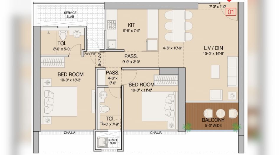 Ruparel-Stardom-2BHK-744sqft-Unit-plan